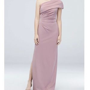 David’s Bridal dusty rose bridesmaid dress.